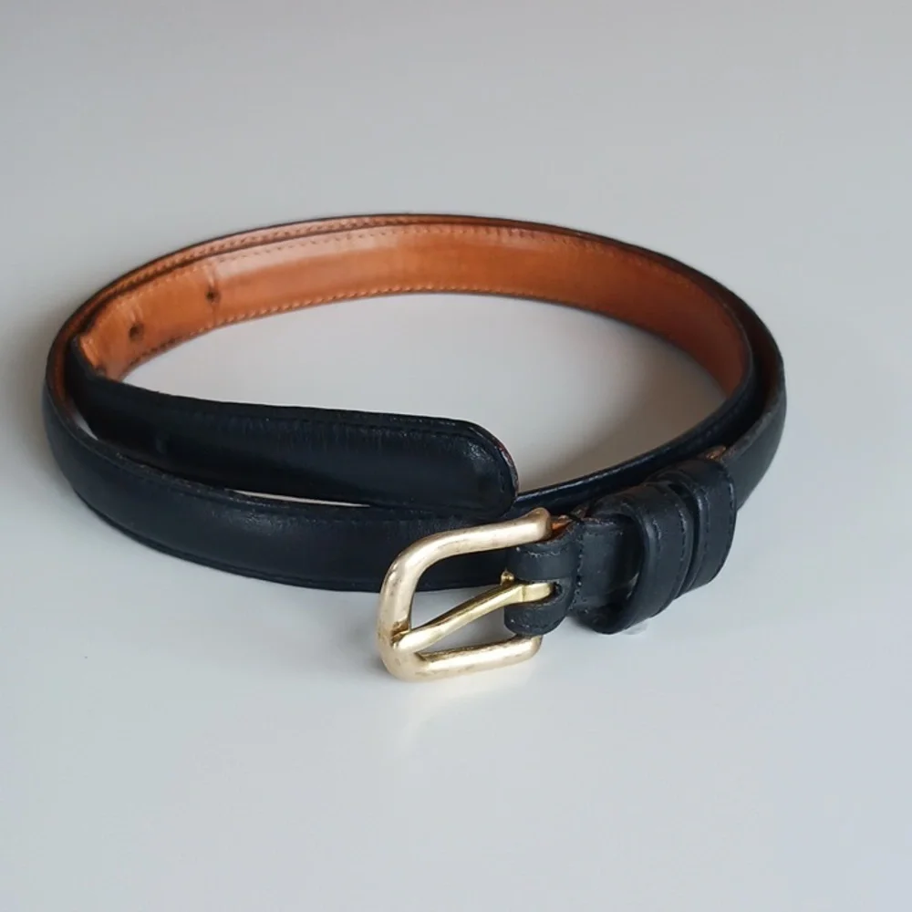 Coach Black and Tan Leather Belt with Gold Buckle - Picture 12 of 12